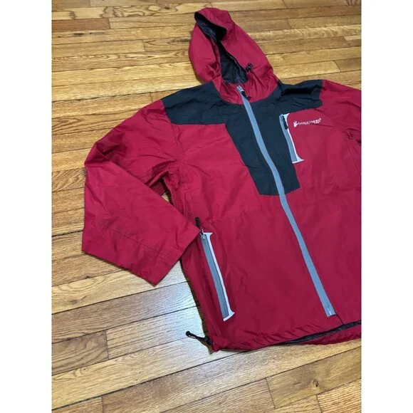 Frogg Toggs Mens Windbreaker Rain Jacket Sz Large Red Hooded Full Zip Polyester - Picture 3 of 6
